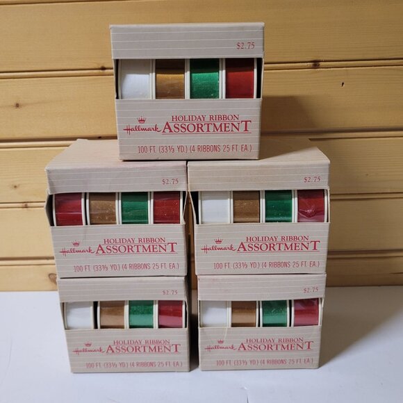 Hallmark Holiday Ribbon Vtg Lot 5 Each Box 100' x .75 in Red Green Gold White - Picture 10 of 10